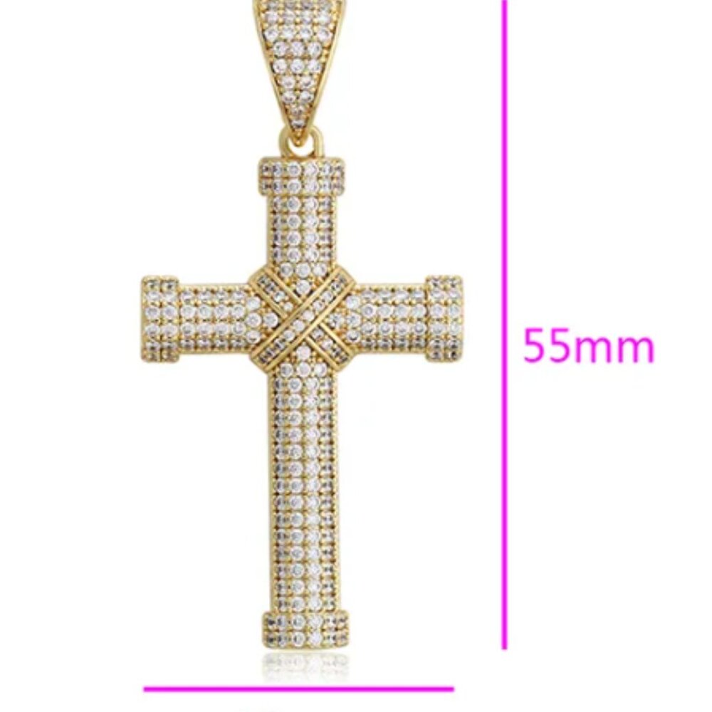 Copper Artificial Gemstones 18K Gold Plated Cross Pendant - Picture 2 of 2